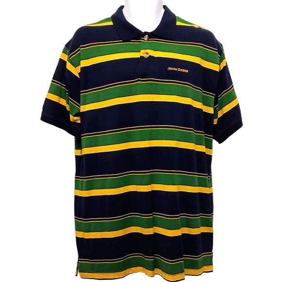 Men's John Deere Size Large Yellow & Green NWT Striped Polo Shirt - Picture 1 of 6